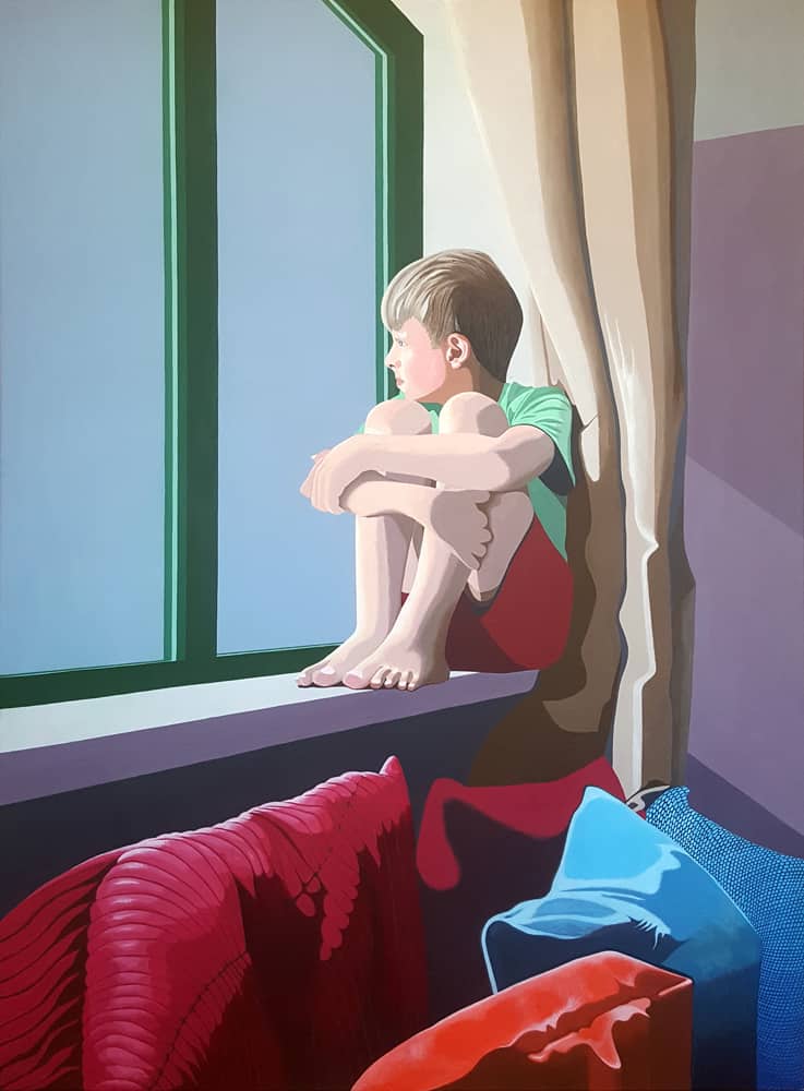The-Boy-Brian-Parker-Artist This is one of my favourite pictures because it is a great composition taking just the light and shade and colour into account plus the ambiguity around what the boy is looking at and thinking.