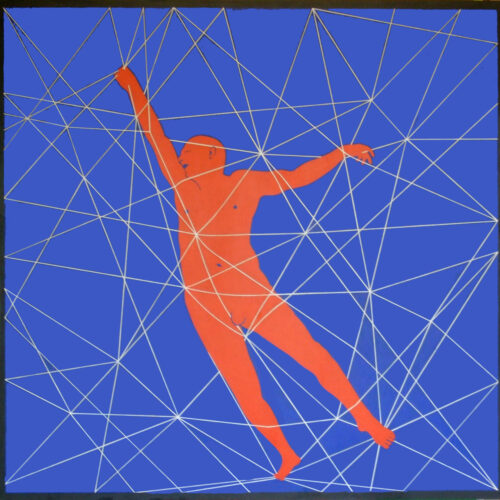 Dancing-the-Nexi-Brian-Parker-Artist I am a dancer and I am fascinated by the shapes dancers bodies make so I often do realistic or semi-abstract paintings of dancers. Based on a still from a video of me dancing while suspended in a network of string, very painful.