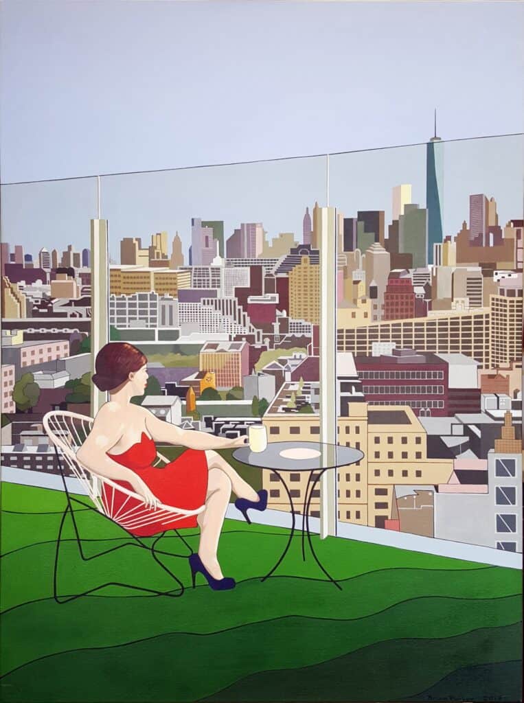 Manhattan-Skyline-2017-Brian-Parker-Artist A portrait of my New York friend Brittany relaxing in the roof garden of a down town hotel.