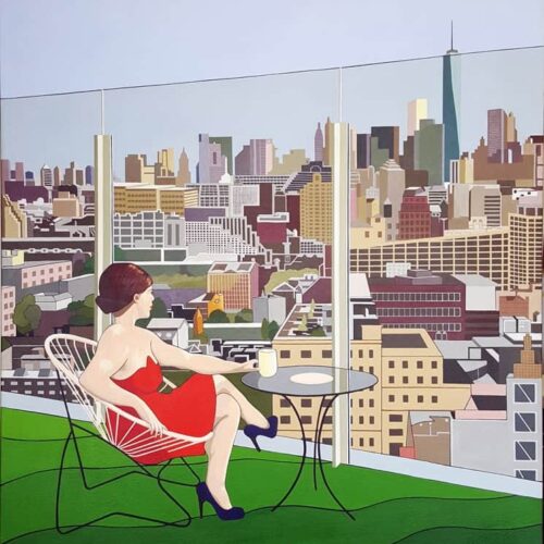 Manhattan-Skyline-Brian-Parker-Artist A portrait of my New York friend Brittany relaxing in the roof garden of a down town hotel.
