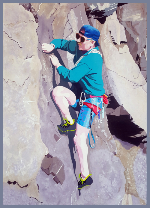 Rock-Dancer-Brian-Parker-Artist A self portrait, yes another one, climbing a hard climb on Kendijack Cliffs, Cornwall in the 80's.